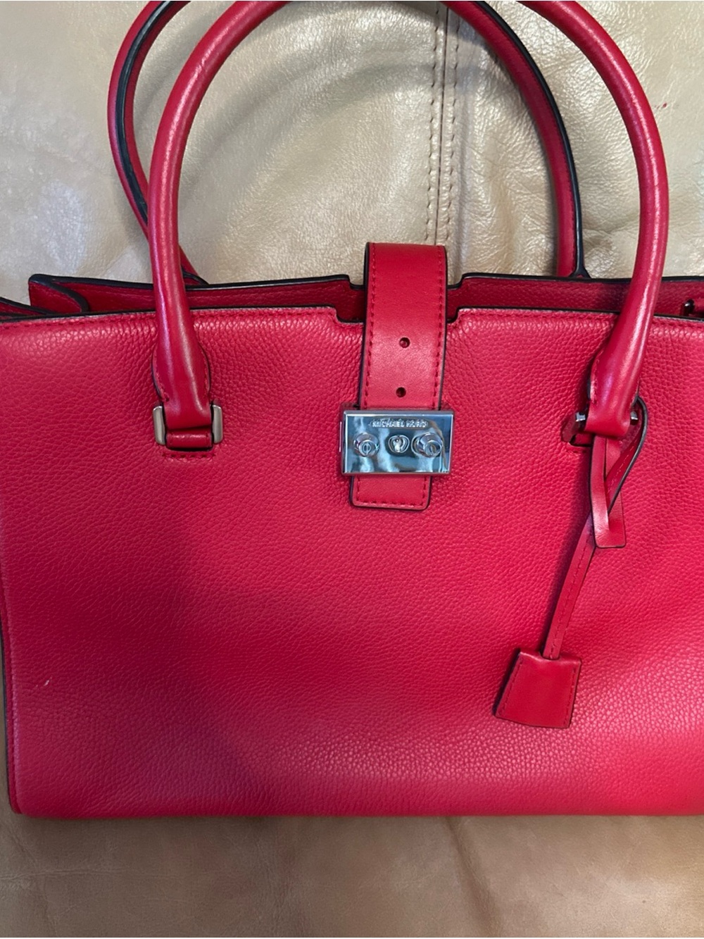 Michael Kors Large Red Pebbled Leather Bond Satchel